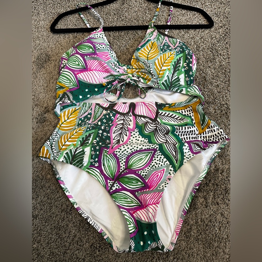 Tropical Leaf Print Swimsuit